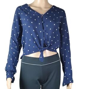 The Rails Blue & White Polka Dotted Cropped Tie Top